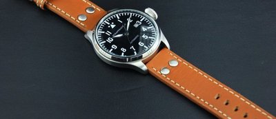 22mm直身hamilton的新衣德國軍錶vintage冒險風格鉚釘~焦糖色~真皮錶帶