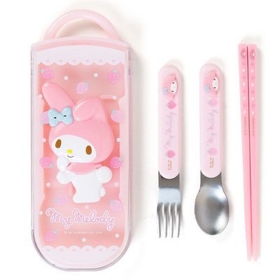 日本代購 日本製 Sanrio 三麗鷗 My Melody 美樂蒂 環保餐具組 《 筷子、叉子、湯匙 附收納盒 》
