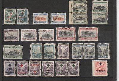 旅遊景觀類-希臘舊票-早期郵票-已蓋戳郵票-1927-33-地方特色古蹟郵票乙批(不提前結標)