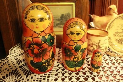 【家與收藏】賠售特價稀有珍藏手工手繪木作古董俄羅斯娃娃擺飾/3件組4