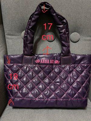 Anna Sui 紫色 深紫 葡萄紫 菱格紋 空氣 尼龍 手提帶 手拿包 便當包 購物袋 手挽包