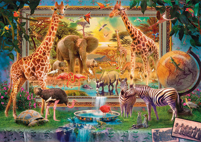 19285 4000片歐洲進口拼圖 EDUCA 繪畫風景 美麗的非洲動物 長頸鹿 大象 斑馬 鴕鳥