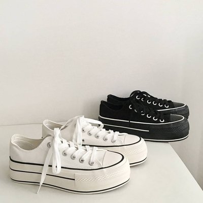 【正韓】韓國復古街頭5cm厚底帆布鞋
