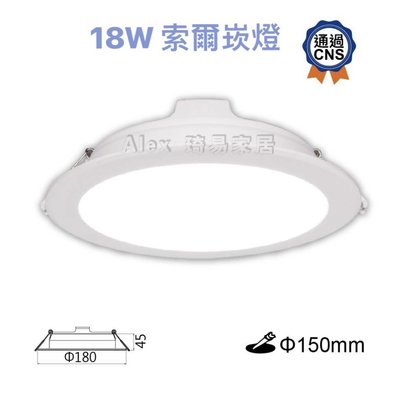 【Alex】舞光 LED 18W 索爾崁燈 崁孔 15公分 平面 嵌燈 CNS認證超安全