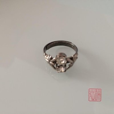 0111 老銀器 民國銀戒指 鑲鑽戒指 2.76g