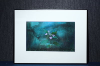 2/8結標 手繪 靜夜中的紫陽花X020041–手繪 框畫 西畫 畫廊 美術品 室內裝飾 大廳擺飾 藝術 收藏 居家擺飾