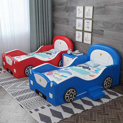兒童拼接小床男孩嬰兒1.2m加寬實木軟包單人帶護欄汽車拼接床邊床