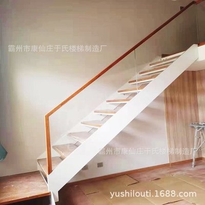 簡約歐式木質樓梯 靠墻實木扶手樓梯 現代室內別墅閣樓走廊木扶手