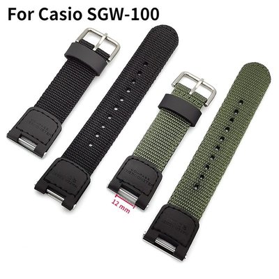 全館免運 卡西歐 G-shock SGW100 尼龍錶帶 12 毫米帶金屬連接器卡西歐帆布錶帶尼龍錶帶男士手鍊女士手錶配件 可開發票