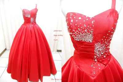 【時尚屋婚紗禮服】紅色單肩水鑽華麗設計師精緻公主造型款~二手禮服～Ｗ４７８(歡迎預約試穿)