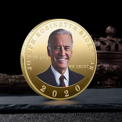 真品古幣古鈔收藏2020美國總統大選拜登鍍金紀念章 彩繪金幣硬幣風云人物紀念