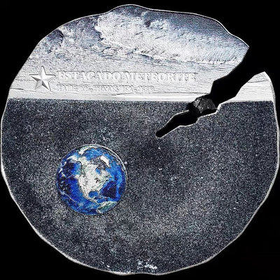 庫克2019年 隕石系列鑲嵌球粒隕石H6鍍鈦異形彩銀幣
