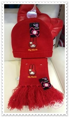 ♥小公主日本精品♥《Melody》美樂蒂 紅色 大臉 圍巾 帽子 圍巾+帽子組 冬天必備 禦寒 67896509