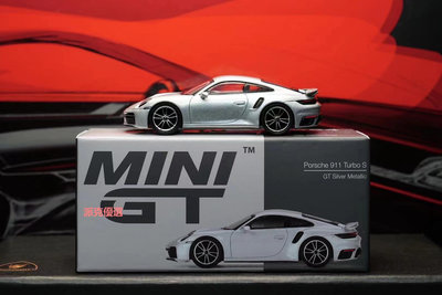 精品[匠心]MINI GT 1:64 保時捷 911 銀色 Turbo S GT 合金汽車模型
