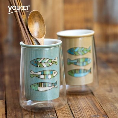 熱賣中 youcci悠瓷 創意個性玻璃罐子陶瓷筷子筒 廚房用品筷子盒勺子收納