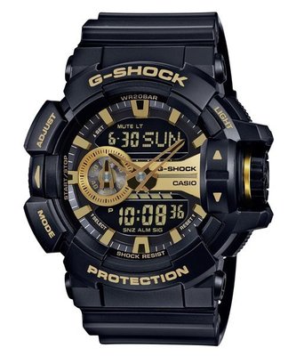G-SHOCK CASIO 卡西歐雅痞男霸氣消光黑土豪金搭配運動電子腕錶 型號：GA-400GB-1A9【神梭鐘錶】