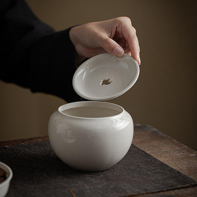 草木祠 草木灰茶洗復古陶瓷茶渣桶水盂陶瓷建水帶蓋茶杯洗茶渣缸