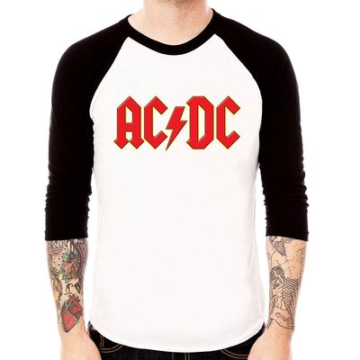 ACDC Logo-red七分袖T恤-白/黑 滑板街頭刺青裸女設計插畫潮流相片照片藝術搖滾rock