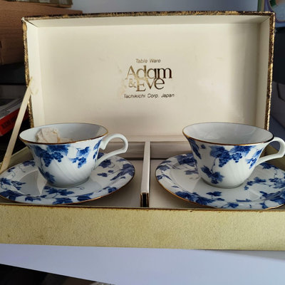 日本進口正品亞當夏娃adam eve咖啡杯子碟子藍四件套全新