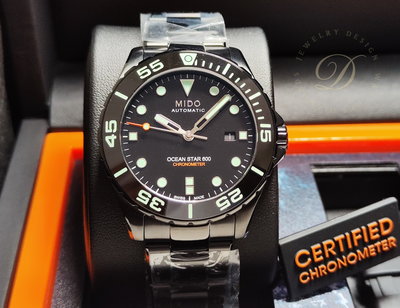 【低調的奢華】美度 MIDO 全新 海洋之星600米 大錶徑43mm 鍍黑錶殼 矽游絲 自動上鍊~原廠盒單 國內AD