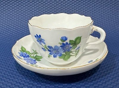 【湛瓷Meissen】德國麥森Meissen 手繪花卉系列藍雪瓦里草咖啡杯盤組