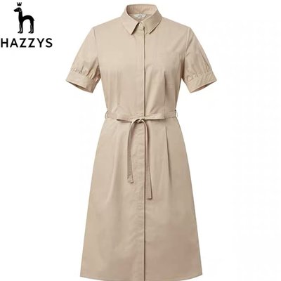 Hazzys哈吉斯HAZZYS襯衫式連衣裙女新款春夏季修身顯瘦短袖氣質休閑裙子-雙喜生活館