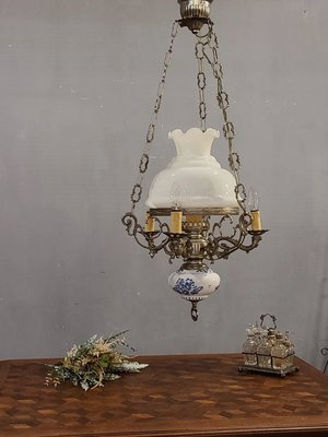 法國 手繪 青花瓷 油燈造型 蘑菇 (4燈)  油燈造型 古典 鄉村 吊燈  l0496【卡卡頌  歐洲古董】✬