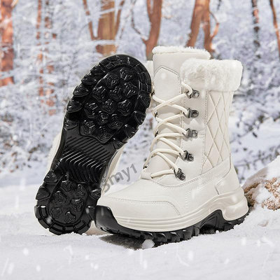 女雪靴冬季女士防水坡高跟鞋 Botas Mujer 黑色米色哥特靴女士踝靴女士 E55N