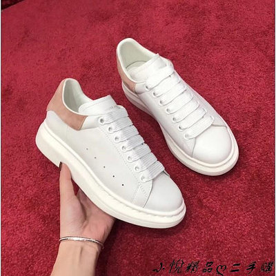 二手 Alexander McQueen MCQ 19SS 麂皮 裸粉尾 厚底小白鞋