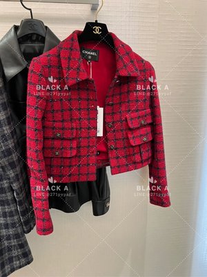 【BLACK A】Chanel 22K 秋冬新品 復古短版紅色格紋格子羊毛編織毛呢外套 金高銀同款 價格私訊