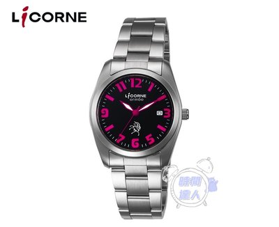[時間達人]LICORNE 簡約時尚設計 不鏽鋼安全扣 日期 腕錶-黑x桃紅/36mm LT083BWBA-P 藍寶石面