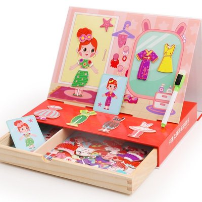 兒童益智磁性動物卡通海洋拼拼樂木制多功能雙面畫板拼圖學習禮盒