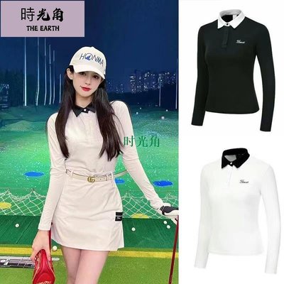 Tit高爾夫女裝春季長袖翻領緊身顯瘦T恤戶外運動golf球Polo衫女上衣 WH【時光角】