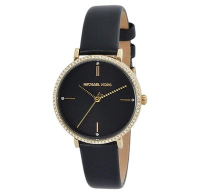 【美麗小舖】MICHAEL KORS 32mm MK7116 金色錶殼黑色真皮 女錶 手錶 腕錶 晶鑽錶 MK-現貨在台