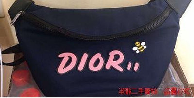 淑静二手 Dior Homme x Kaws 黃蜜蜂 藍字 黑色 腰包 1KWPO100YLE