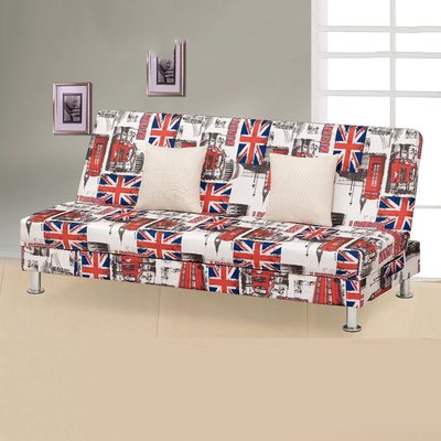 【在地人傢俱】22 Z便宜購-1004英國旗白色印花布三人沙發床/沙發椅~三段式 ZSH318-1