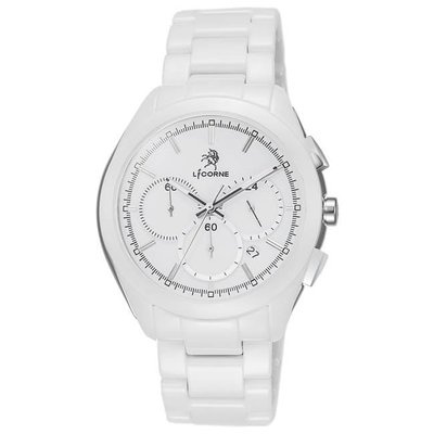 [時間達人]LICORNE 力抗錶 陶瓷三眼錶 白陶瓷 都會時尚三眼手錶 (白銀/白 LT103MWWI-W) 水晶鏡面