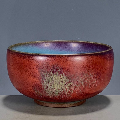 古董老瓷器高古老窯瓷古玩收藏宋代紅斑藍釉老貨鈞瓷碗杯茶具擺件