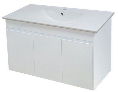 FUO衛浴：90公分 鋼琴白色  發泡板  蒂芬面盆浴櫃組（含龍頭/不含鏡子）  PV9090E