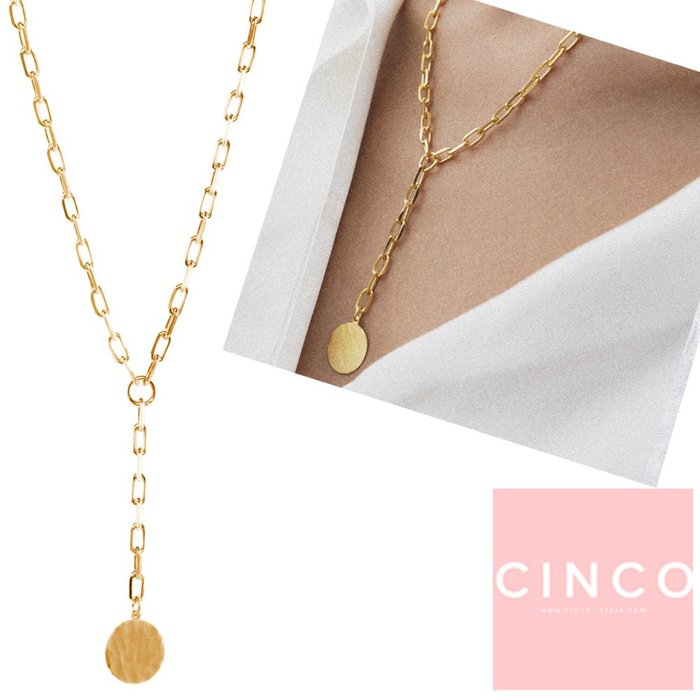 葡萄牙精品 CINCO 台北ShopSmart Benedicte necklace 24K金硬幣項鍊 垂墜式Y字鍊款
