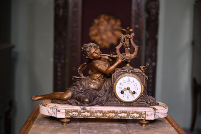 精美法式壁爐鐘法國古董洛可可座鐘一款具有歐洲神話色彩的古董座44739【古玩天下】古董 老貨 擺件