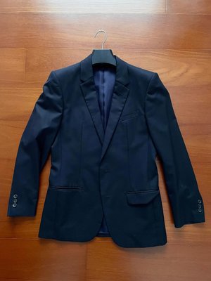 comme ca men kenji collection最頂級系列合身款深藍條紋羊毛西裝外套m號，176/64穿合身