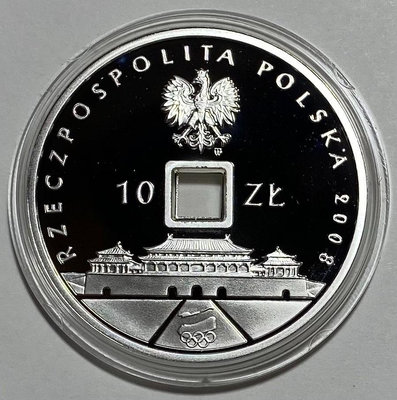 波蘭2008年 北京奧運會10茲羅提圓形方孔精制紀念銀幣64973