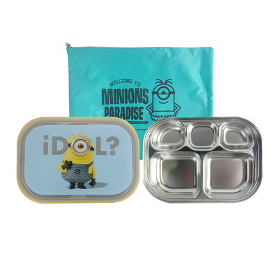 韓國 小小兵 Minions 樂扣 不鏽鋼餐盤 附袋子 分隔餐盒 5格餐盒