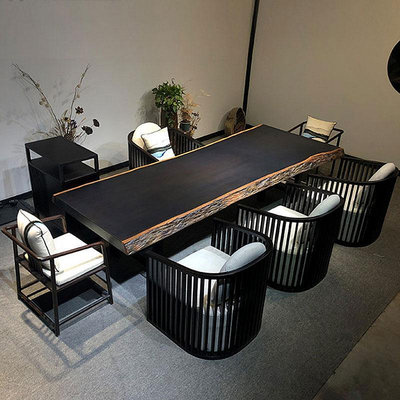 黑檀實木大板桌茶臺茶板老板辦公桌新中式桌椅組合2米原木茶桌