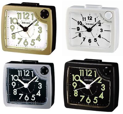 【神梭鐘錶】SEIKO CLOCK 型號：QHE120 精工貪睡靜音夜燈BB聲高級小鬧鐘 黑白銀金 方形