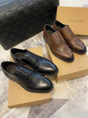 【小鹿甄選】Massimo dutti高端男鞋 MD商務男鞋布洛克正裝真皮鞋 定制牛皮鞋底一