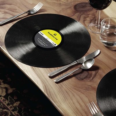 個性黑膠唱片造型 餐墊/桌墊x2片入(普普黃灰)