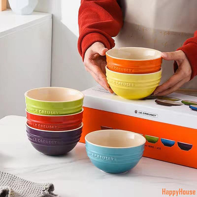 COCO居家小屋法國酷彩碗Le  Creuset陶瓷碗彩虹炻瓷6色中式家用米飯碗高顏值全套禮盒10cm