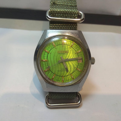 【古錶傳承】瑞士 Citeus 古董錶 機械錶 手上鏈 綠紋面 日期 皮帶 立體時標 無底價 標多少都賣！